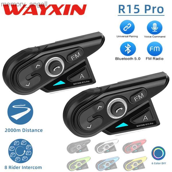Рация WAYXIN R15 Pro Мотоциклетный шлем Bluetooth-гарнитура 2000M Шлем Домофон BT5.0 для 8 райдеров IP67 FM-радио 6 цветов DIY HKD230925
