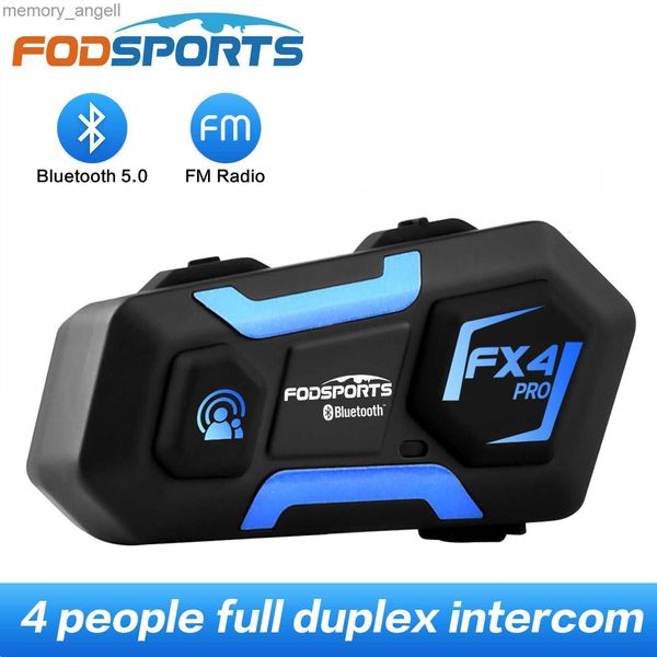 Walkie Talkie Fodsports FX4 Pro 4 Riders 1000m Full Duplex Intercom Motorcycle Headset Capacete Interphone Bluetooth 5.0 Intercomunicador Moto HKD230925