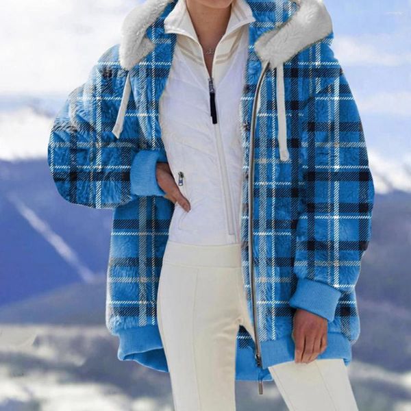 Женские куртки, плюшевый теплый кардиган с градиентным капюшоном и завязками, осень-зима 2023, свободное пальто на молнии с принтом и окрашенной тканью для женщин