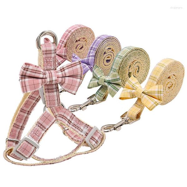 Coleiras de cachorro bonito bowknot ajustável arnês para animais de estimação para cães pequenos gatos trela de pelúcia com cinta de peito corda de tração de caminhada ao ar livre