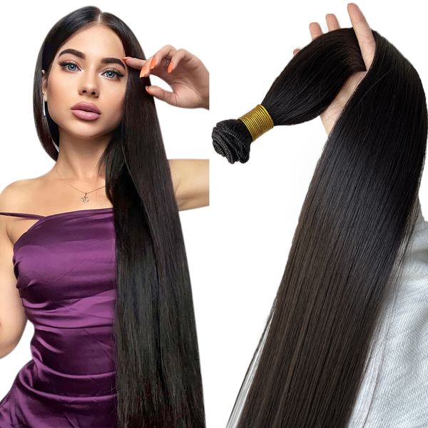 Cabelo Humano Bulks Bone Straight Hair Bundles Salon Natural Extensões de Cabelo Fibras Falsas Super Longo Sintético Yaki Cabelo Reto Tecelagem Completa para Finalizar 230925