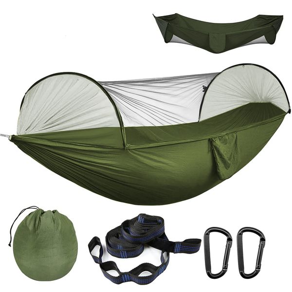 Amache Amaca da campeggio doppia con zanzariera Amaca portatile pop-up Amache da paracadute in nylon ultraleggero con cinghie per albero 230923