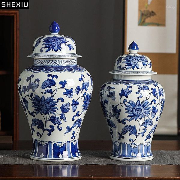 Garrafas de armazenamento azul e branco porcelana geral jar chá vasilha potes doces flor pássaro decorativo gengibre mesa decoração vaso