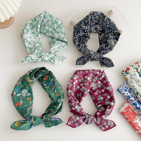 Foulards 58cm coton lin écharpe imprimé floral bandanas petit châle foulard crème solaire foulard hijab doux mode carré