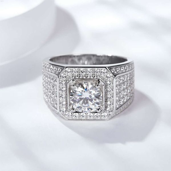 Anillo de plata 925 brillante para hombre, anillo de moissanita con diamantes de Color d Vvs, anillo de moissanita para hombre con piedras laterales