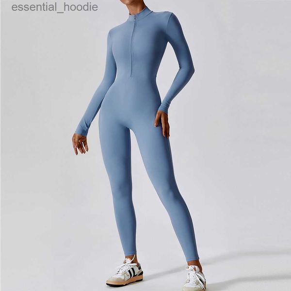Fatos de treino femininos Zipper Yoga Boilersuit Mangas Compridas Mulheres Sportswear Ginásio Macacões Treino de Alta Intensidade Fitness One-piece Skin-tight Garment L230925