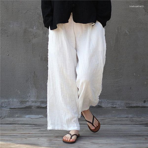 Pantaloni da donna Casual Bianco Nero Cotone Lino Donna Primavera Vita alta Gamba larga Pantaloni estivi morbidi e comodi