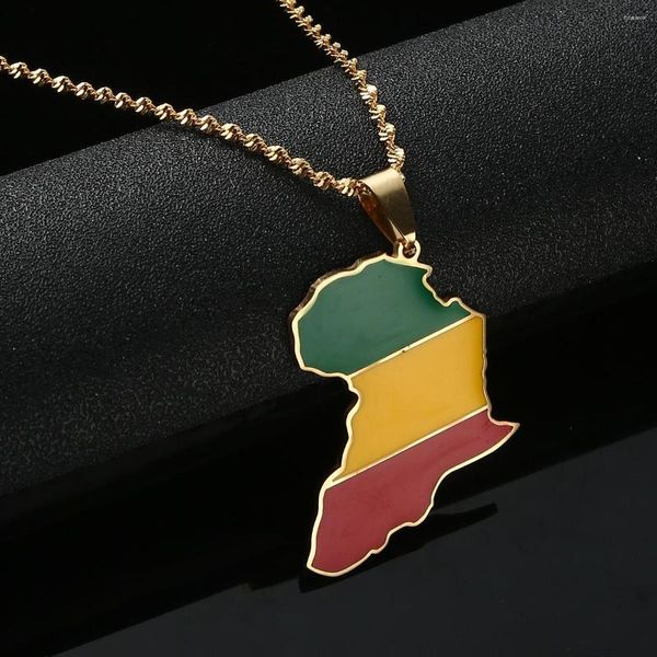 Collane con ciondolo Acciaio inossidabile Mappa dell'Africa Bandiera del Congo Regalo di gioielli color argento unisex