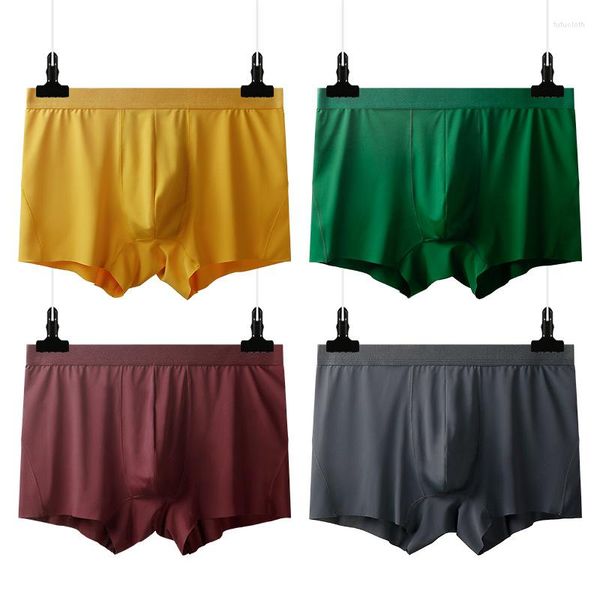 Cuecas 4 unidades/lotes Mens Boxer Shorts Seda Gelo Sem Costura Respirável Fino Deslizamento Homme Boxershorts Cueca Sissy Calcinha Cueca