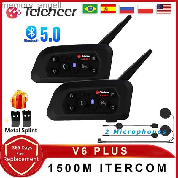 Versão atualizada do Walkie Talkie!! V6 Plus Capacete de Motocicleta Fone de Ouvido Bluetooth Interfone 1500M Full Duplex Interfone À Prova D 'Água GPS Comunicador HKD230925