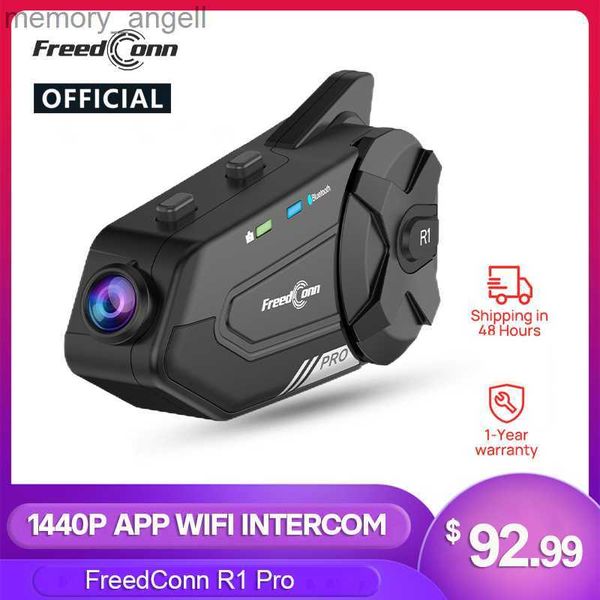 Walkie Talkie Freedconn R1 PRO Motorradhelm-Headset Gruppen-Gegensprechanlage Wasserdicht 1440P WiFi APP Videorekorder 6 Fahrer Bluetooth-Gegensprechanlage HKD230925