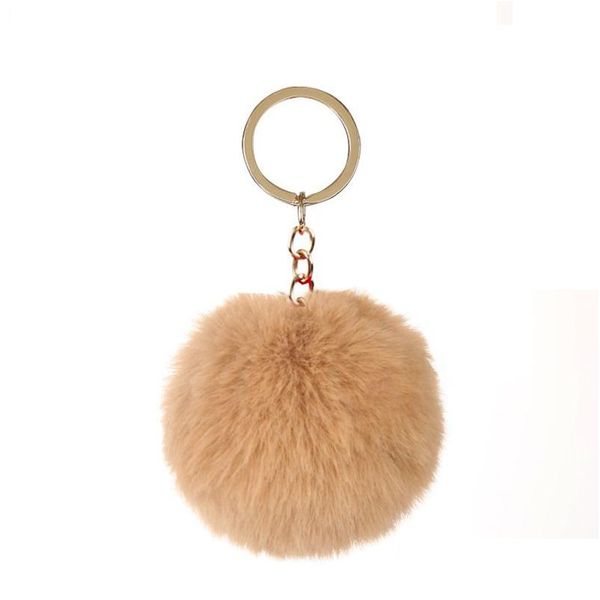 Anahtar Yüzükler 8cm Pompom Marka Çantası Anahtarlık Araba Krahi Altın Renk Zincirleri Pomponlar Sahte Sahte Sahte Tavşan Kürkleri Zincir Diy Pom Poms Balls Wom DHK6D