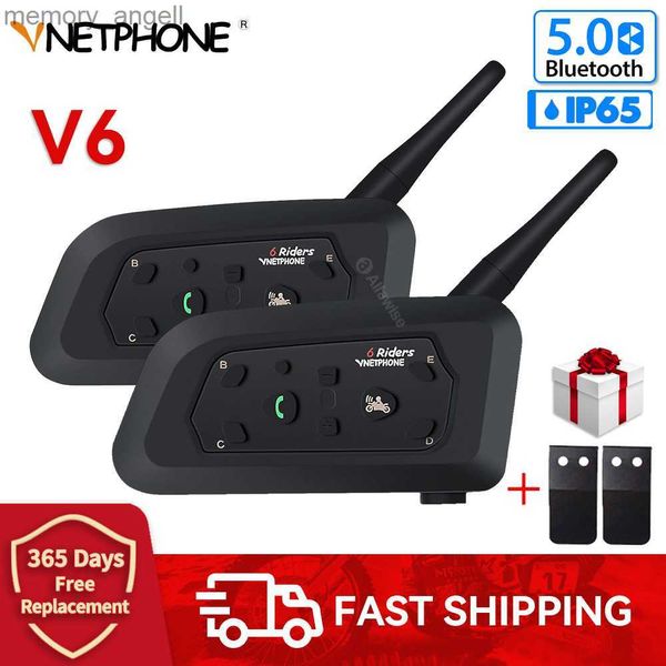 Walkie Talkie Vnetphone V6 6 Riders Capacete de motocicleta Interfone Bluetooth Headset Intercom Comunicador Full Duplex Interfones GPS à prova d'água HKD230925