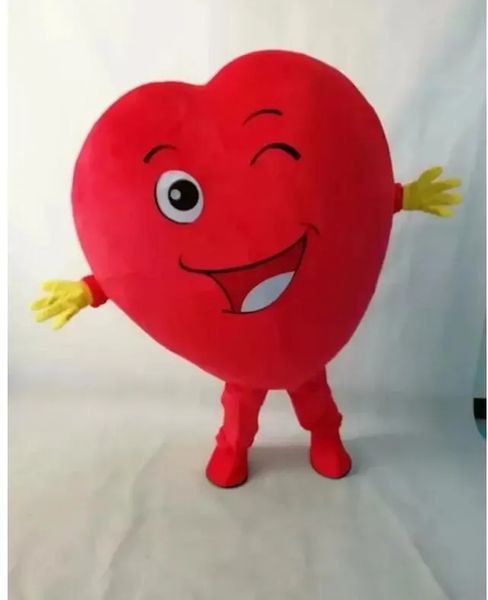 Costume da mascotte per abbigliamento con cuore rosso di Halloween, spettacolo di scena, costume da bambola, costume da bambola, costume umano