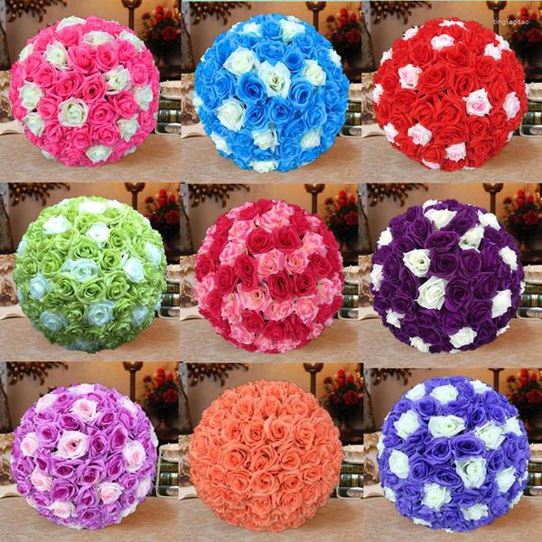 Flores decorativas 8''20cm rosa flor bola artificial pomander buquê beijando peça central do casamento decorações suprimentos