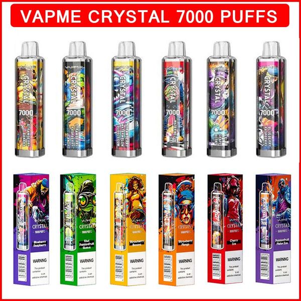 Autentico VAPME Crystal 7000 Puffs Vapes usa e getta E Sigaretta Ricaricabile 650mAh Batteria preriempita 14ml Pods Carrelli Mesh Coil Vape Pen 12 Sapori