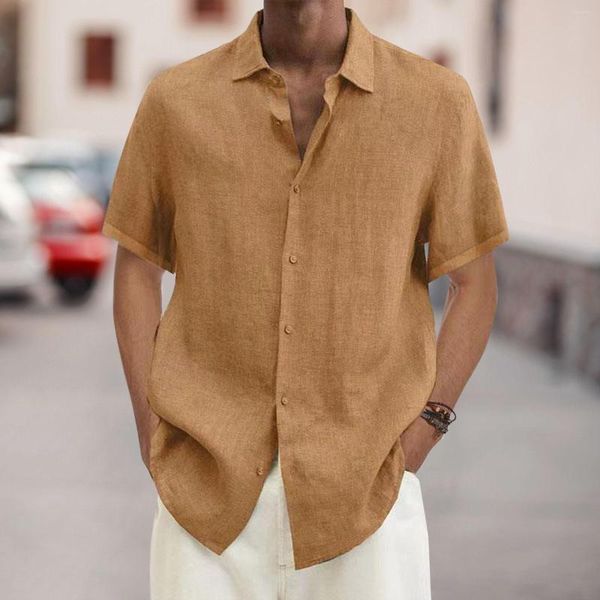 Magliette da uomo Stampa Camicia da uomo a maniche corte con colletto Camicia estiva da uomo Hawaii tinta unita con doppia tasca T-shirt oversize da uomo