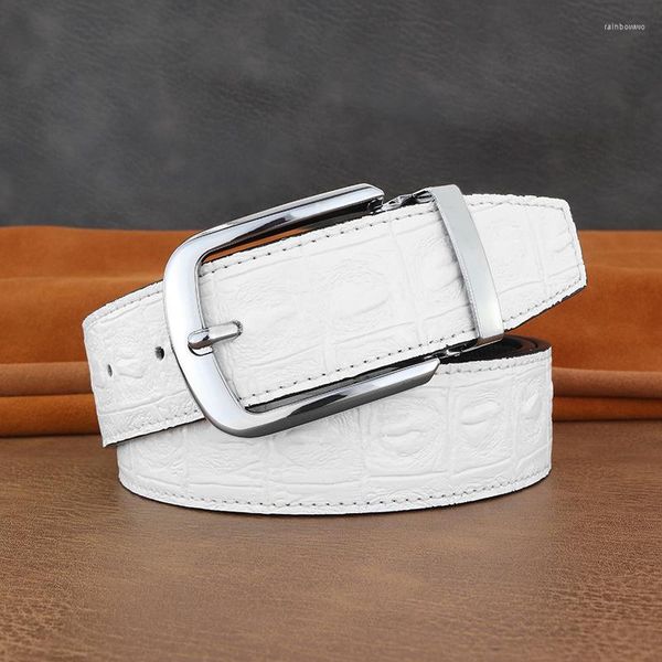 Cintos de alta qualidade designer pino fivela homens luxo 3.8cm de largura couro genuíno moda jovem ceinture homme branco