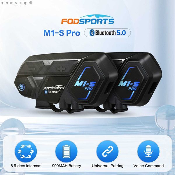 Walkie Talkie Fodsports M1s Pro Capacete de intercomunicação para motocicleta Fone de ouvido Bluetooth à prova d'água 8 pilotos 2000M Bt Interfone Moto HD Música estéreo HKD230925