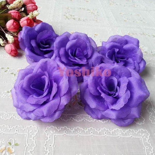 Flores decorativas yoshiko 10 pçs roxo escuro artificial rosa decoração de noiva para festa de casamento casa diy banquete falso