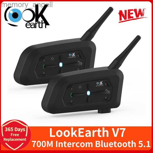 Walkie Talkie LookEarth V7 Bluetooth Capacete de motocicleta Intercom Headset com 700M BT Interphone Communicator para 7 Riders à prova d'água HKD230925