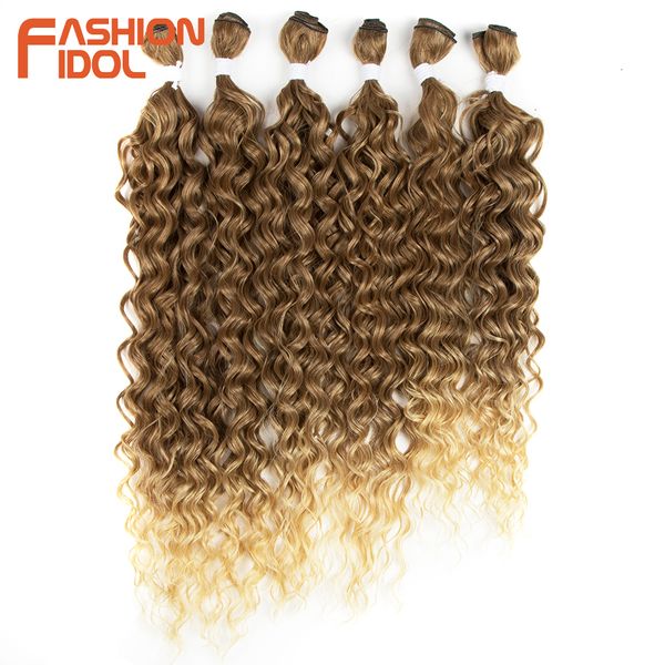 Bulks de cabelo humano MODA ÍDOLO Afro Kinky Curly Hair Bundles Extensões de Cabelo Sintético 24-28inch 6 Pçs / Lote Ombre Loiro Cabelo Tece Para Mulheres Negras 230925