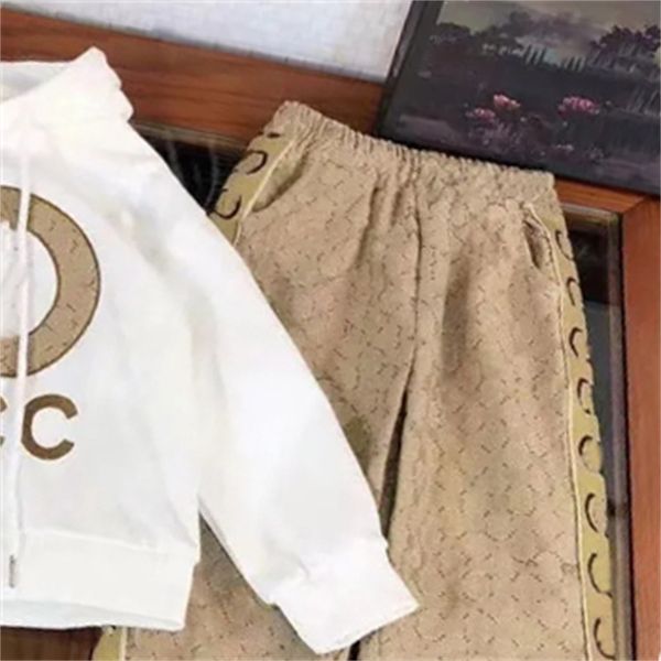 Outono inverno pelúcia grosso com capuz camisola calça conjunto com impressão de letras para meninos meninas conjuntos de duas peças crianças roupas esportivas ao ar livre