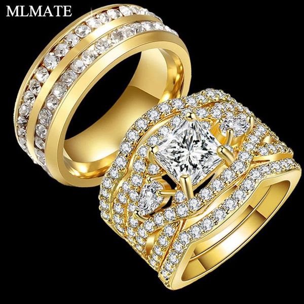 Обручальные кольца, роскошные модные кольца для его и ее пары, мужские из нержавеющей стали, женские кольца Infinity Princess Eternity Band Set269F
