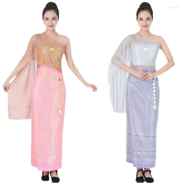 Abbigliamento etnico Thailandia Costume Slim Sexy Avvolto sul petto Abito da donna tailandese Abito da festa vintage asiatico Festival