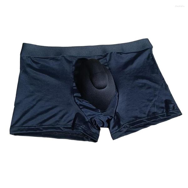 Cuecas masculinas de seda gelo boxer esponja almofada u bolsa briefs sem costura seda g-string suave calcinha leve elasticidade macia roupa interior