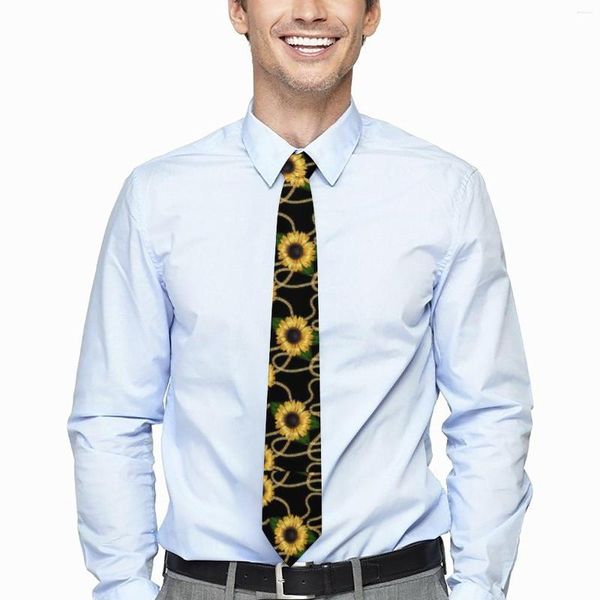 Papillon Girasole Cravatta elegante Stampa catena dorata Collo casual classico per uomo Abbigliamento quotidiano Colletto per feste Accessori per cravatte grafiche