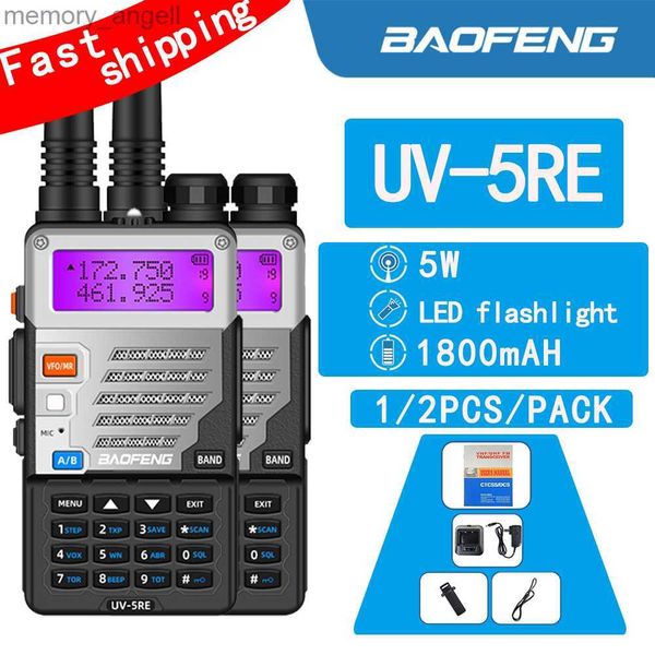 Walkie Talkie Baofeng UV-5RE rádio portátil 5w 1800mah 2 vias Ham UHF VHF Walkie Talkie Interfone de longo alcance HKD230925