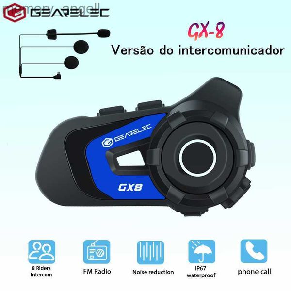 Walkie Talkie GEARELEC GX8 Capacete de intercomunicação para motocicleta 8 Rider Bluetooth Headset Alto-falante 1,5 km Moto Comunicador Compartilhamento de música Interfone FM HKD230925