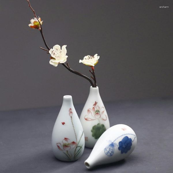 Vasi Ornamenti creativi per la casa Porcellana bianca Disposizione di vasi di fiori idroponici Mini vaso Decorazione della stanza in ceramica dipinta a mano per la casa