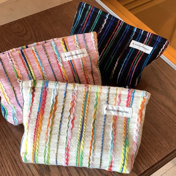 Kontrastfarbene Reise-Kosmetiktasche, Kleinigkeiten, Aufbewahrung, Organizer, Taschen, Regenbogen-gestreifte Clutch, Damen-Make-up-Organizer, Federmäppchen