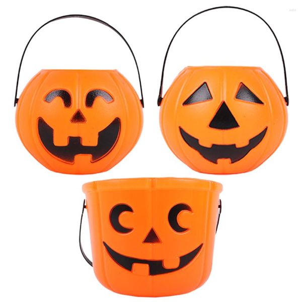 Envoltório de presente 3 pcs balde de abóbora adereços plástico caldeirão portátil baldes crianças barris halloween decoração lanche