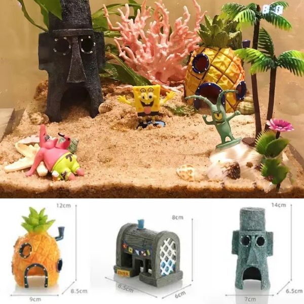 Aquários decoração de aquário ornamentos de tanque de peixes personagem de desenho animado abacaxi casa resina ornamentos de aquário decoração flutuante 230925