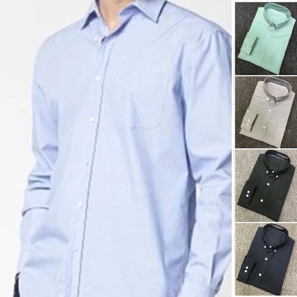 Camicie eleganti da uomo di alta qualità in tasca a coccodrillo a maniche lunghe in cotone moda elegante abbigliamento di marca di lusso