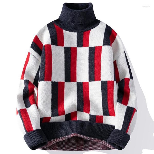 Мужские свитера 2023, осень-зима, толстый теплый свитер с воротником, мужской элитный роскошный мужской рождественский джемпер, красивый корейский кашемировый свитер