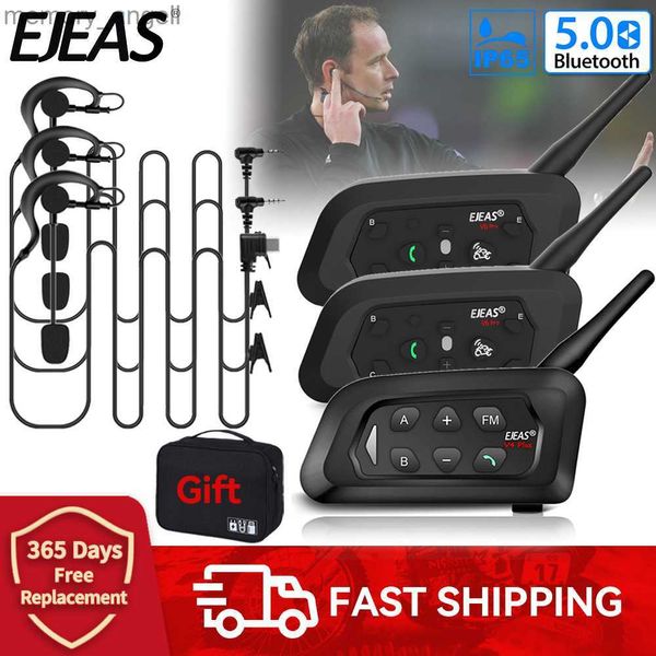 Walkie Talkie 2PCS EJEAS V6C PRO V4C PLUS 3 usuários árbitro interfone fone de ouvido 1200M Full Duplex Bluetooth fone de ouvido interfone de conferência de futebol HKD230925