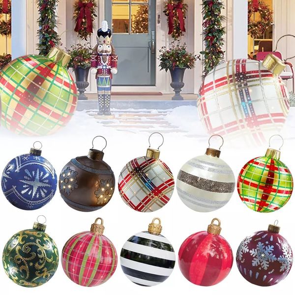 Noel dekorasyonları Noel süsleri topları 60cm açık Noel şişme dekorasyonlu top PVC Made PVC Büyük Top Tree Dekorasyon Tatil Oyuncak Topları 230925