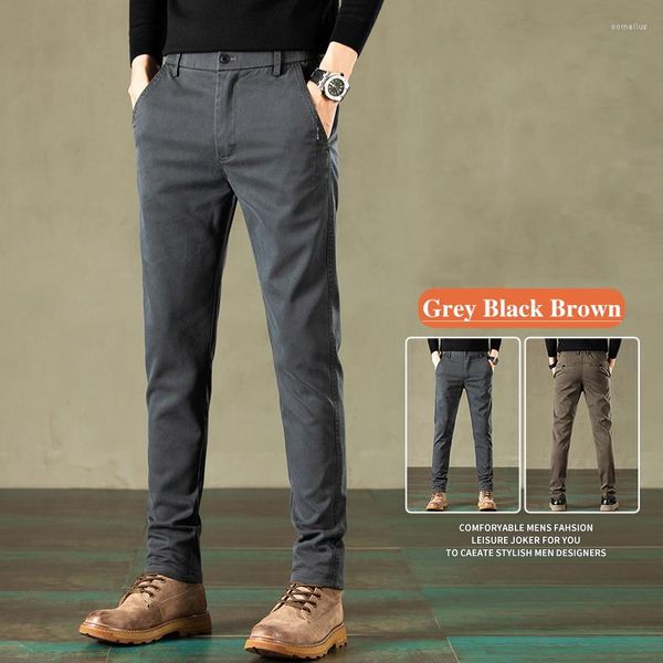 Pantaloni da uomo 2023 Marchio di abbigliamento Autunno Uomo Casual Slim Business Elastico in vita stile ufficio Grigio Nero Marrone Pantaloni maschili