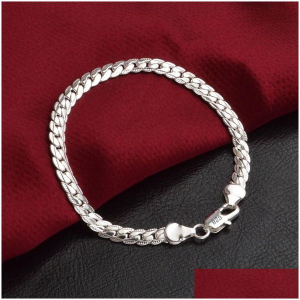 Corrente 5mm Mens Pulseiras 925 Sterling Sier Banhado Flat Designs Moda Jóias Para Mulheres Festival de Aniversário Festa de Natal Presentes Drop Dhvya