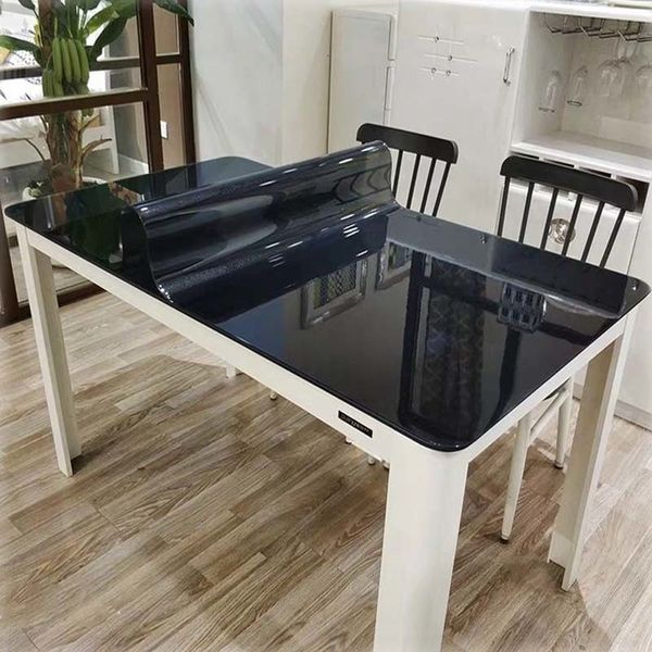 Toalha de mesa de vidro preto Soft Toalha de mesa transparente à prova d'água Cobertura de mesa de cozinha à prova de óleo Mesa de centro de PVC para sala de estar 230925