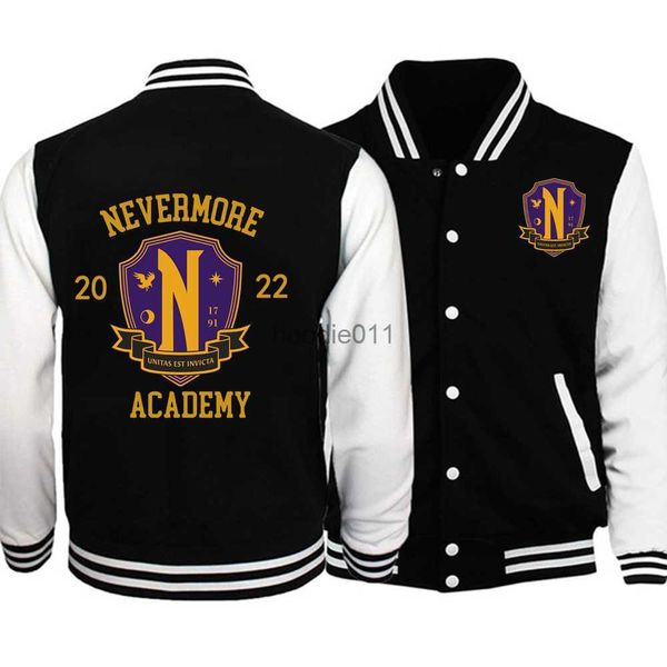 Мужские куртки Wednesday Nevermore Academy Толстовка Хэллоуин Куртка с принтом Бейсбольная форма Флисовое пальто Толстовка L230925