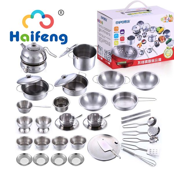 Cozinhas Jogar comida 25 pcs crianças de aço inoxidável fingir cozinha panelas conjunto brinquedo mini cozinhar jogo pote pá flandres criança 230925