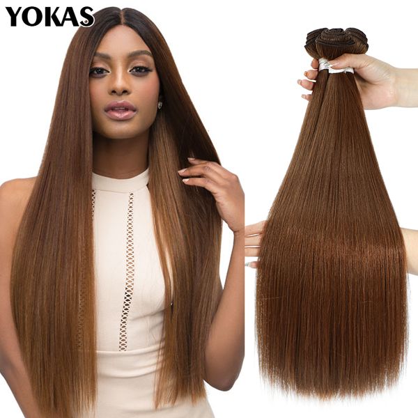 Bulks de cabelo humano cabelo longo tecelagem loira 613 pacotes sintético em linha reta ombre loira vermelho marrom extensões de cabelo de fibra de alta temperatura para mulheres 230925