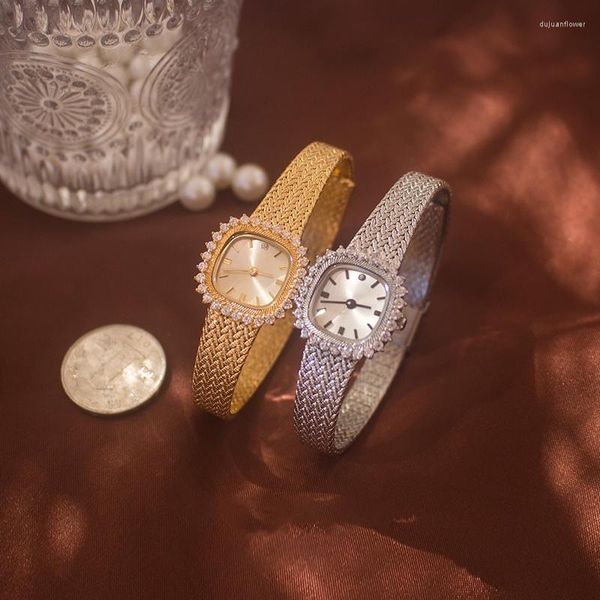 Armbanduhren Damenuhr Diamant Luxus Elegantes Zifferblatt Gold Geschenk für Liebhaber Messingband 24K vergoldet Hochwertiger Quarz