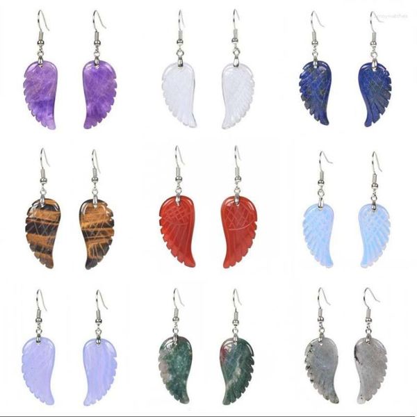 Ohrhänger, KFT, natürlicher geschnitzter Heilungs-Reiki-Kristall, Quarzstein-Ohrring, Amethyste, Lapislazuli, Engelsflügel-Haken