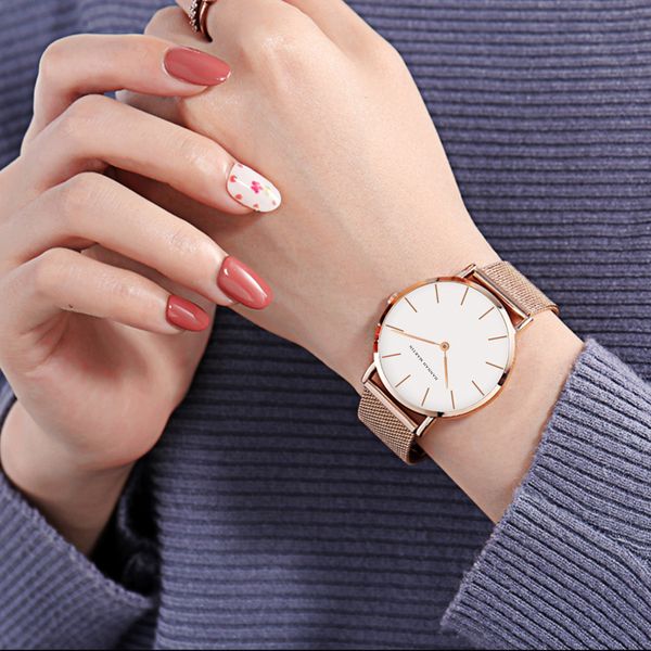 Relógios femininos Japão Movimento de quartzo de alta qualidade 36mm Hannah Martin Mulheres malha de aço inoxidável rosa ouro à prova d 'água senhoras relógio gota 230923